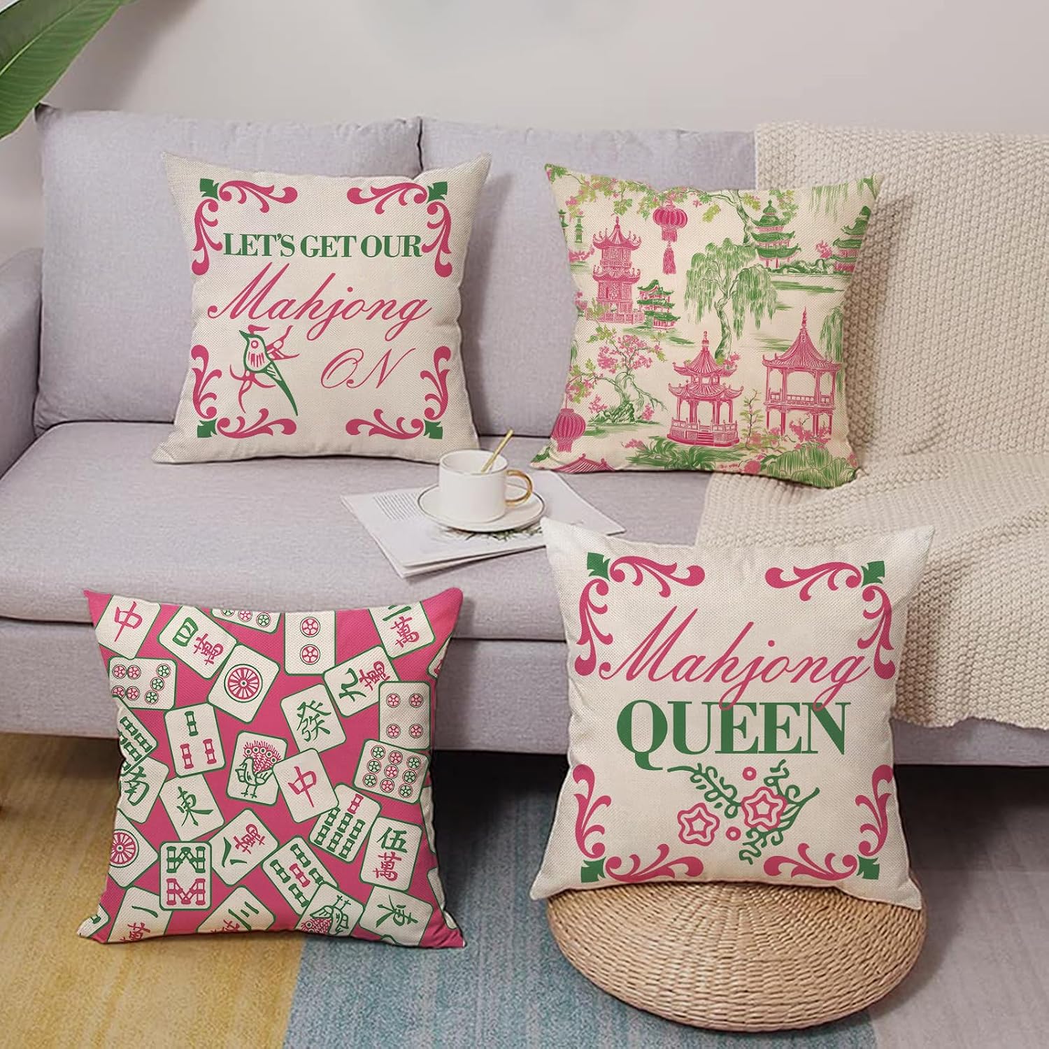Chinese Mahjong Queen Decorative Throw Pillow Covers 18 x 18 Set of 4 image 4