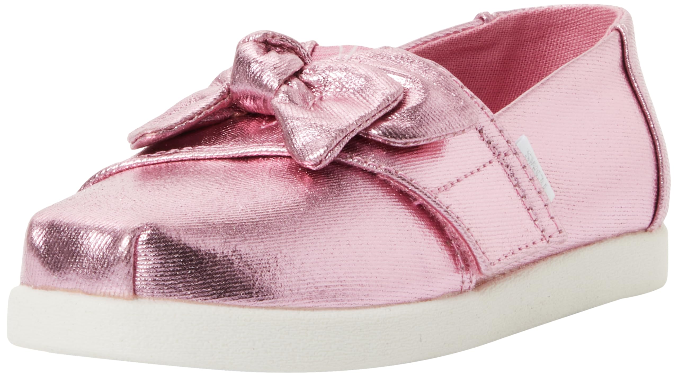 TOMS Youth Girls Alpargata Classic Espadrille, Rose Pink Metallic Twill/Bow, 1.5