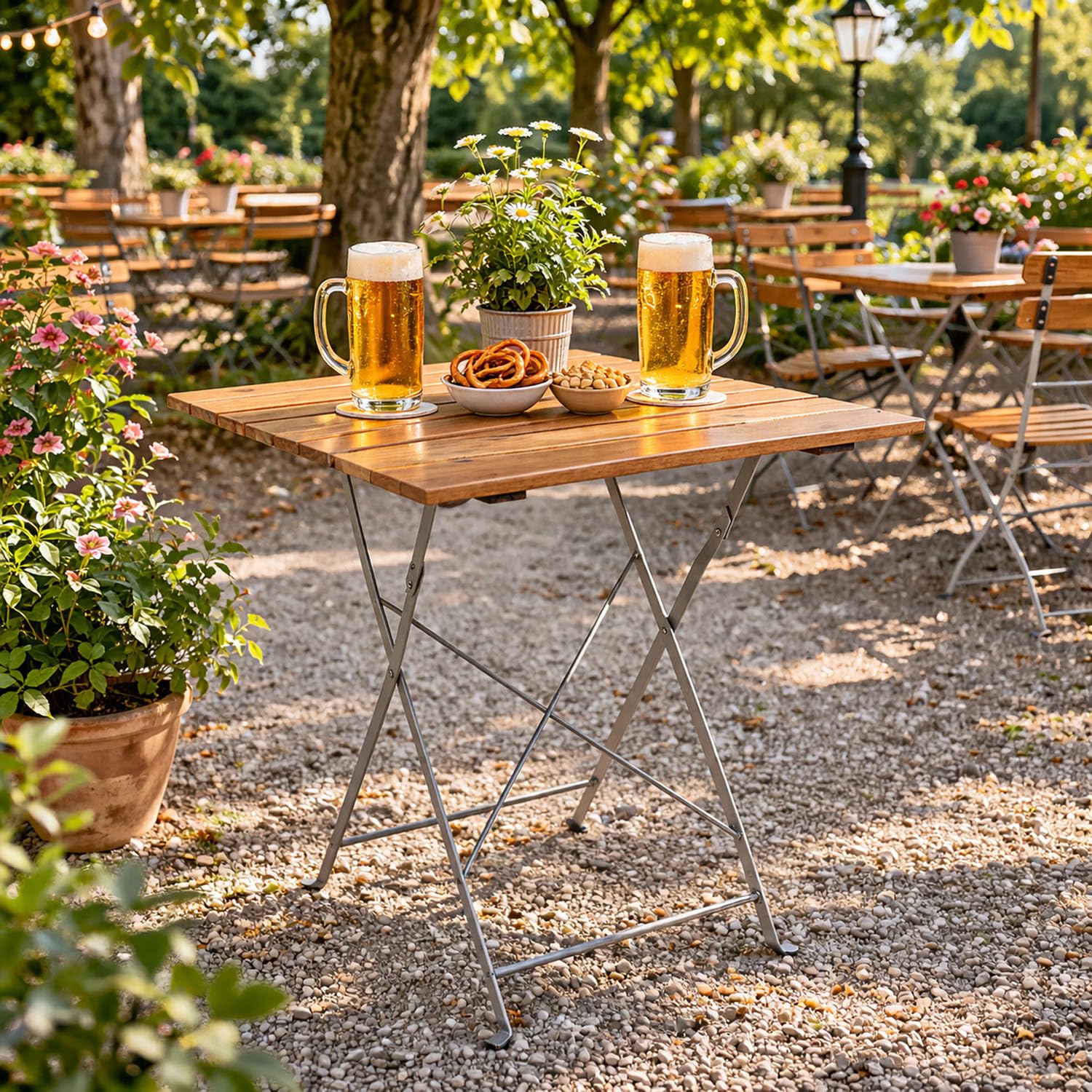Mojawo Stehtisch Klapptisch Biergarten Tisch Gartentisch klappbar Akazie Stahl pulverbeschichtet 70x70cm