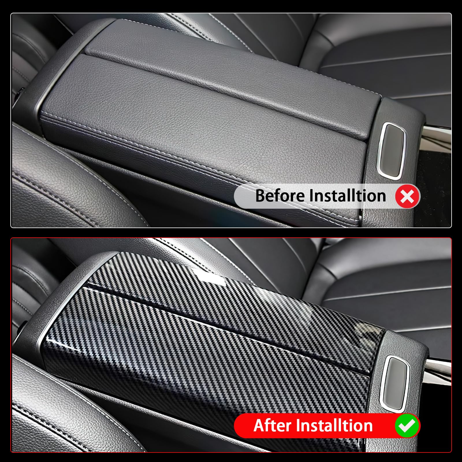 KUNGKIC Copertura per Poggiabraccio Centrale Console Protettore Adesivo per Interni per Mercedes-Benz Classe A, B, W177, W247, CLA, GLA, GLB, GLE, GLS, EQA, EQB, Accessori, ABS (Motivo in Fibra di