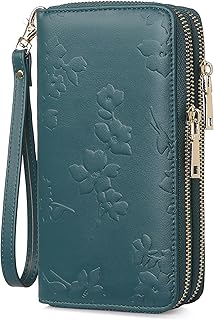 yiijay Womens Wallet RFID Blocking Large Capacity Leather Double Zip Wristlet Wallet Credit Card Phone Passport Holder for Travel Ladies Clutch Purse