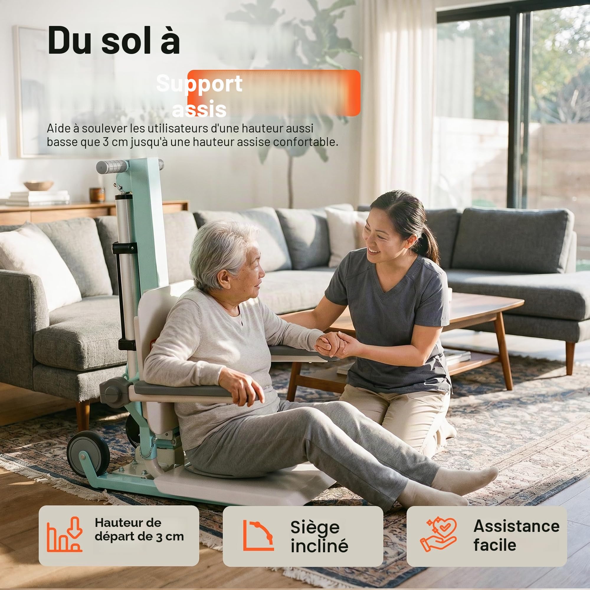 SuperHandy GoRise FC - Ascenseur électrique sol-chaise Charge maximale 180 kg Aide transfert siège, télécommande magnétique