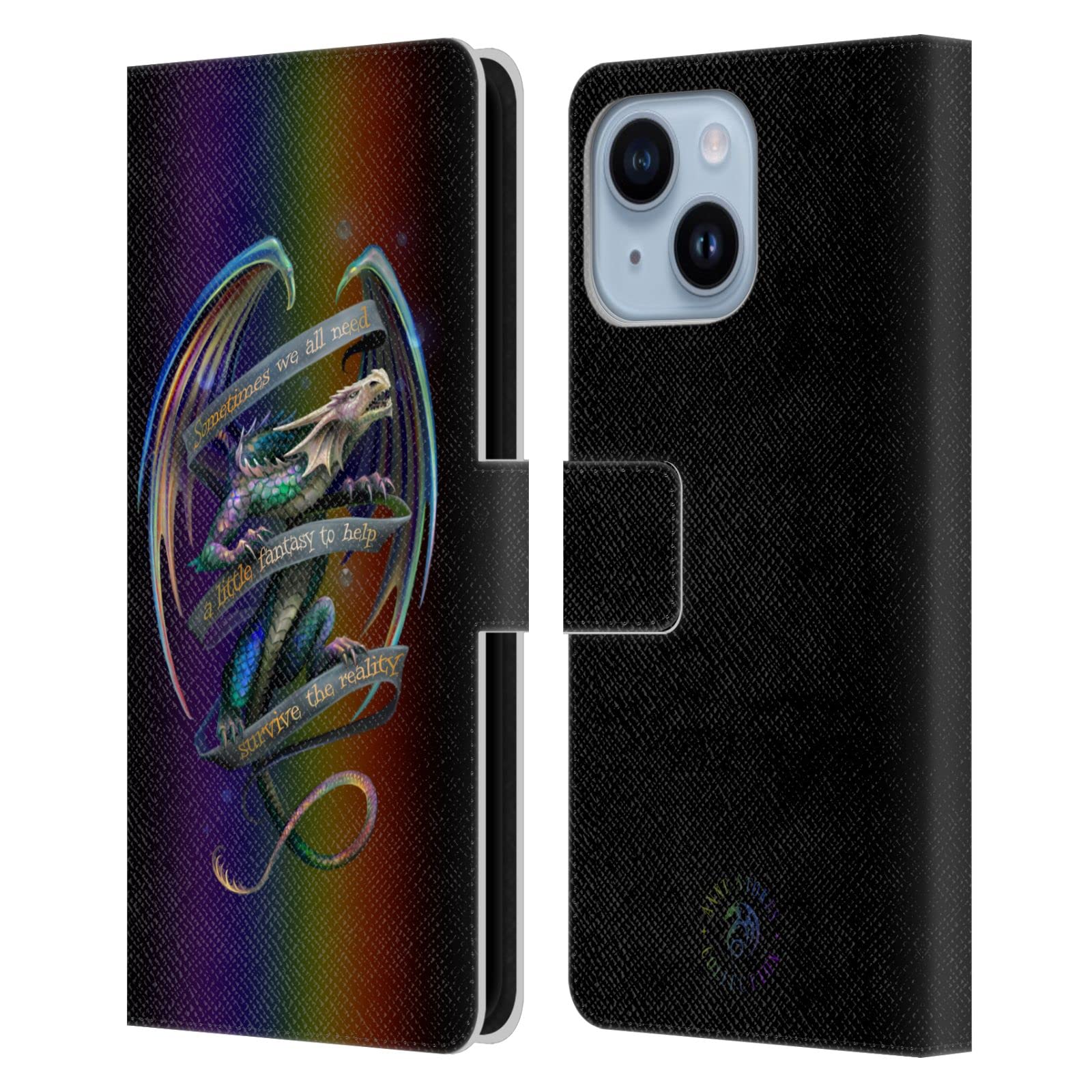 Coque cuir iPhone 14 Plus Anne Stokes finition haut de gamme dragon