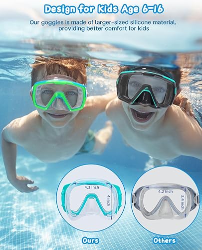 Miniatura 4 de Freela Gafas de natación para niños con cubierta de nariz para 6 a 16 años, paquete de 2 máscaras de natación de visión amplia, antiniebla, sin