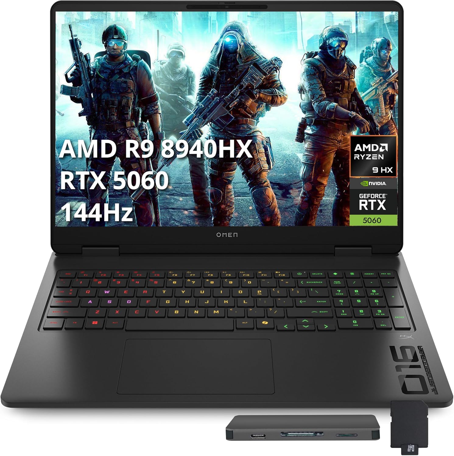 HP Omen 16" 2K 144Hz Gaming Laptop, AMD Ryzen 9 8940HX, GeForce RTX 5060 Graphics, 64GB DDR5, 2TB SSD, 4-Zone RGB Backlit Keyboard, WiFi 6E, Win 11, Shadow Black, 1TB Docking Station Set