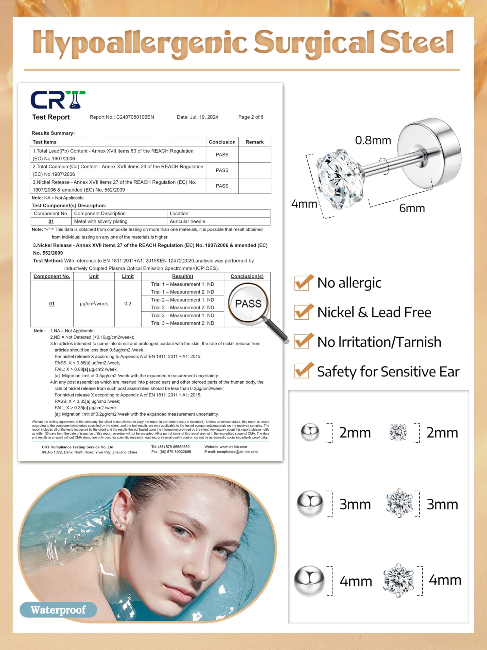 CASSIECA 12Paia Orecchini Acciaio Chirurgico Orecchini Anallergici Donna Uomo Argento Oro Piercing Orecchio Acciaio Chirurgico CZ Cartilagine Piercing