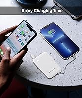 Vista 8 de Banco de energía ultra delgado de 6000 mAh, batería externa de 3 salidas compatible con iPhone, Samsung, color blanco plateado