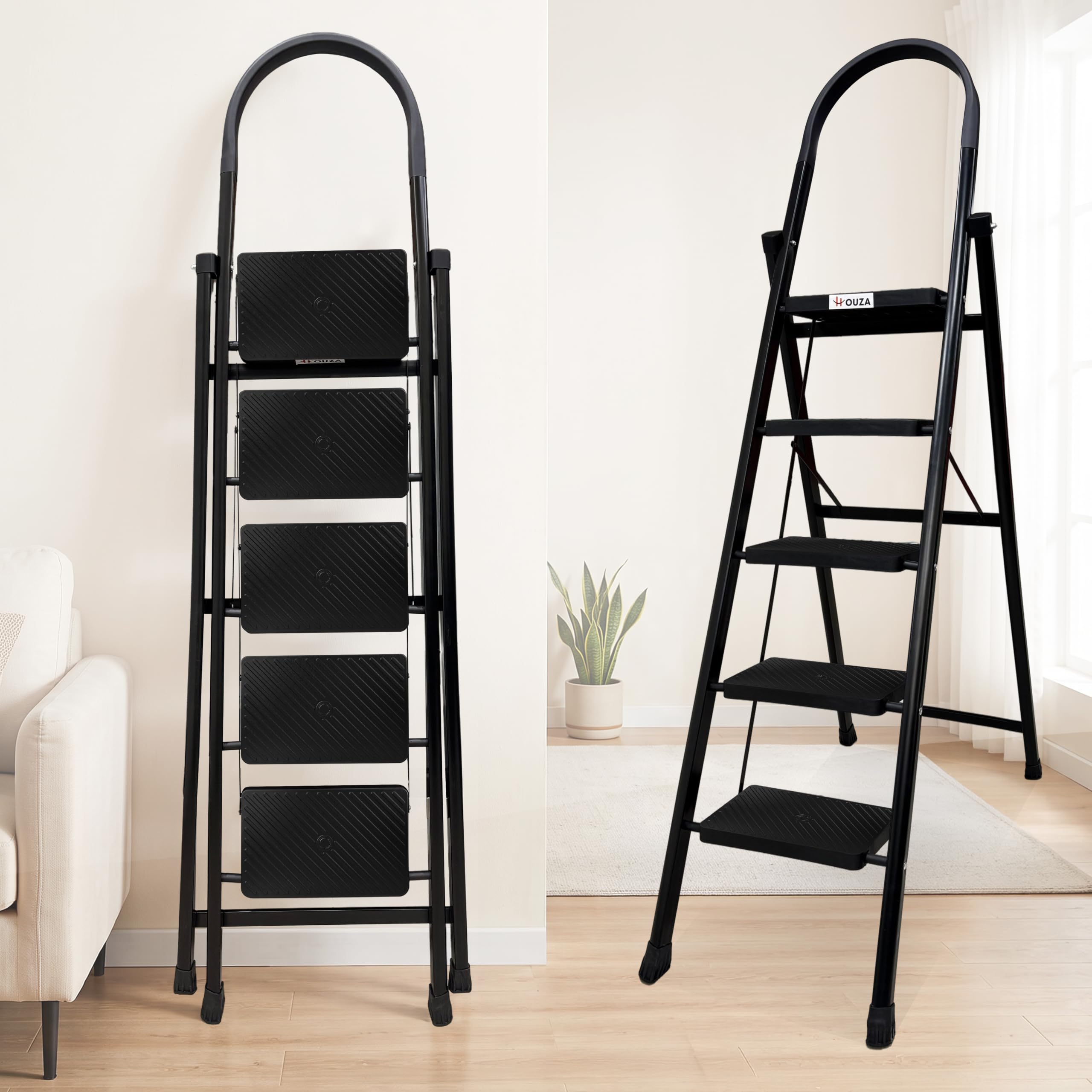 HOUZA Steel Ladder for Home 7 Steps Foldable with Anti-Skid Wide Steps (30cm x 20cm) | 7 Step Ladder for Home Use with D-Shape Rods | Secure Lock | 150 Kg Capacity Folding Ladder | 5 Year Warranty — Amazon image 16