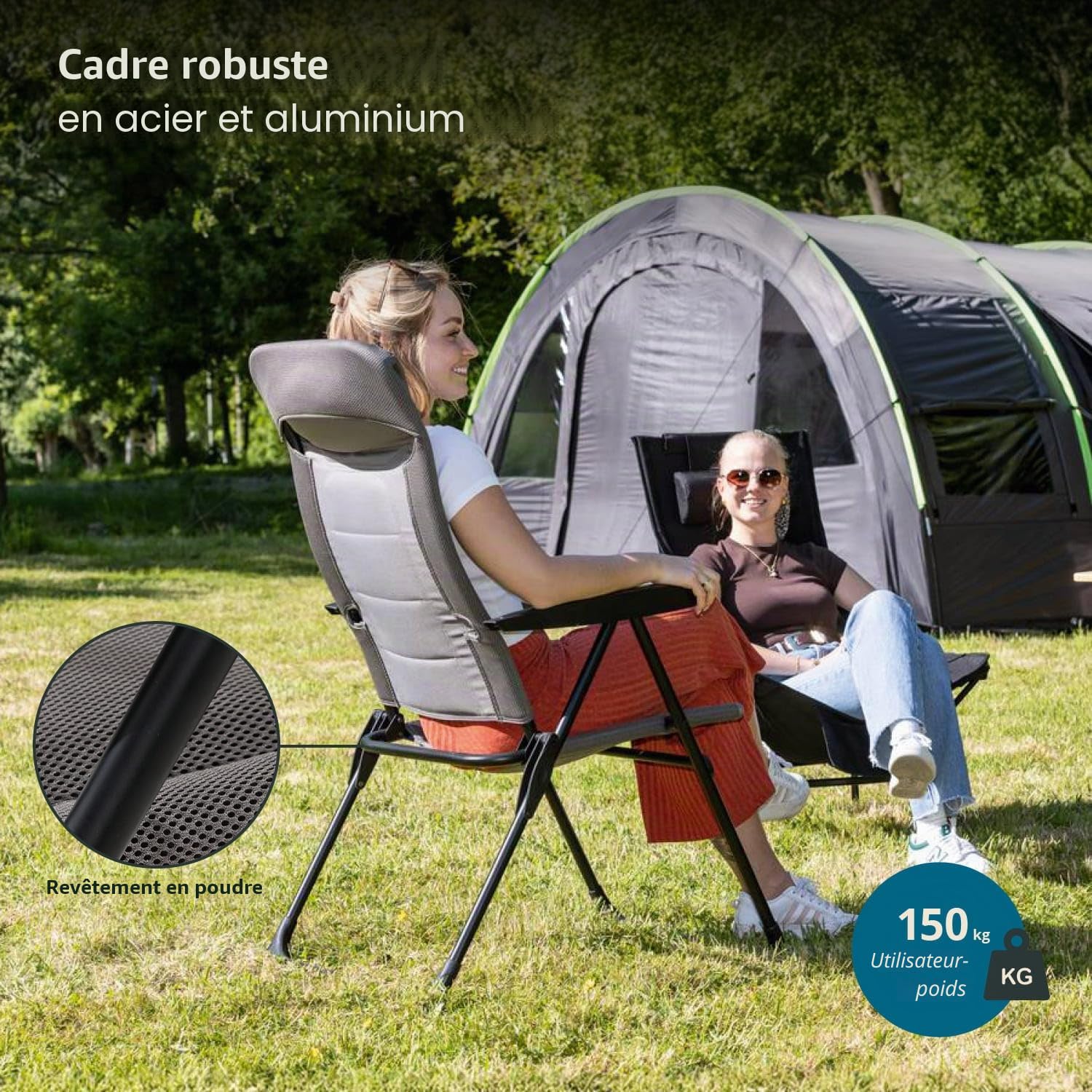 Skandika Fauteuil Kvist | Chaise de Camping Pliable, Fauteuil Pliant en Aluminium et Acier, Dossier réglable sur 4 Positions, Max.150 kg, rembourrée, Appui-tête | Chaise, Camping, Jardin