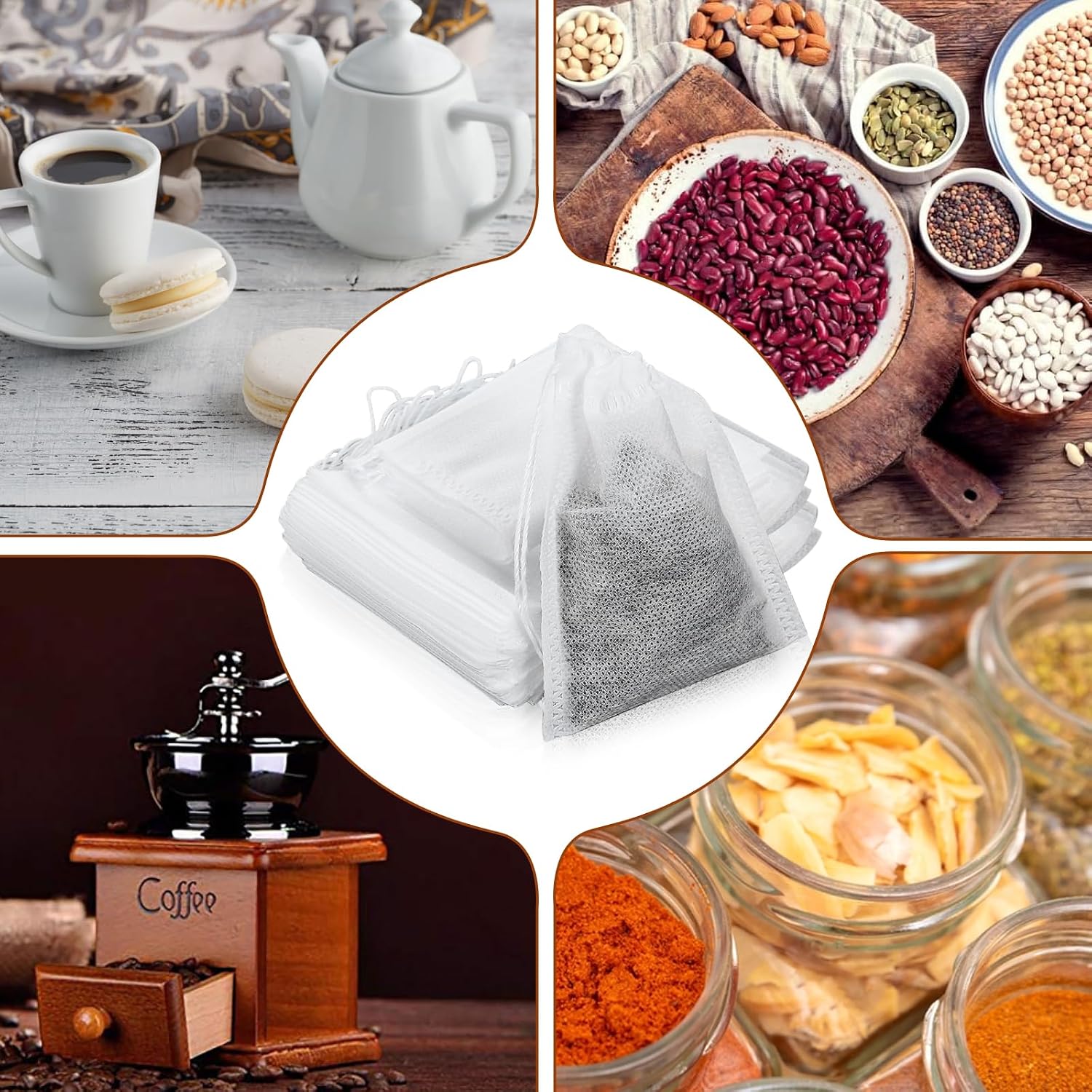 Molain 30 Pcs Spice Bags for Cooking, Reusable Drawstring Cheese Cloth Bags for Straining Soup Tea Spice - 4.1x3.2 Inch White Mesh Bag