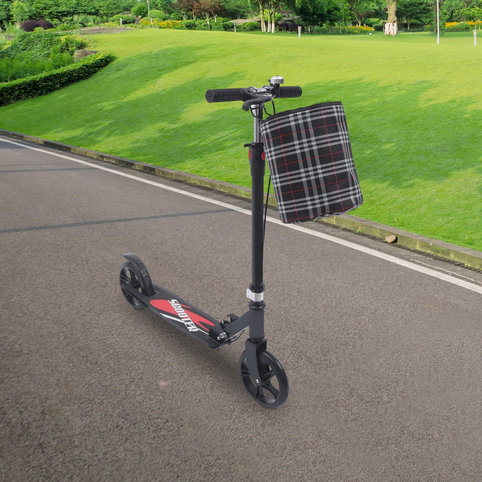 Składany skuter, dwukołowy City Work Mobility hulajnoga ze składaną kierownicą, dwukołowa hulajnoga miejska, składana hulajnoga w stylu T, koła 200 mm, hamulec ręczny, regulowana 91-106 cm