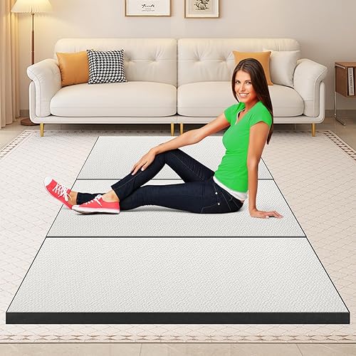 Miniatura 11 de BLKMTY Colchón plegable de 4 pulgadas, colchón matrimonial de espuma viscoelástica de triple pliegue, colchón plegable transpirable con funda