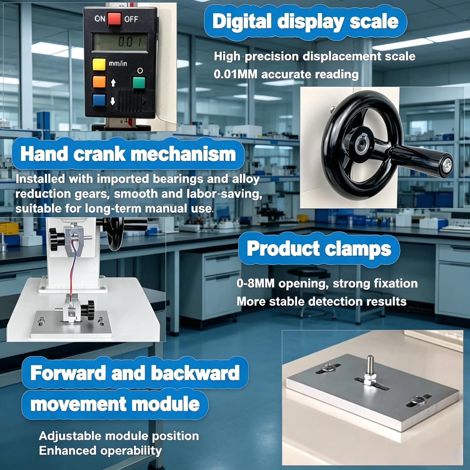 Probador digital de fuerza de empuje y tracción, máquina de prueba de compresión manual, 5 sondas, 2 abrazaderas, almacenamiento de datos 999, carrera de 270 mm para pruebas de compresión y tensión