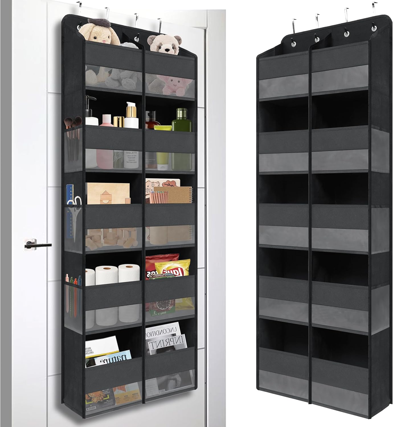 Giraffe Creation Over Door Hanging Organizer with 10 Large Capacity Pockets, Ideal Storage for Closet, Bathroom, Nursery, Bedroom, Dorm, Toys, Cosmetics, and Baby Essentials, Black