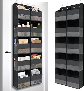 Giraffe Creation Black Over Door Organizer with 10 Large Clear Pockets, Double-Row Hanging Door Storage for Closet, Bathroom, Nursery, Bedroom, Dorm, Toys, Cosmetics, Baby Essentials