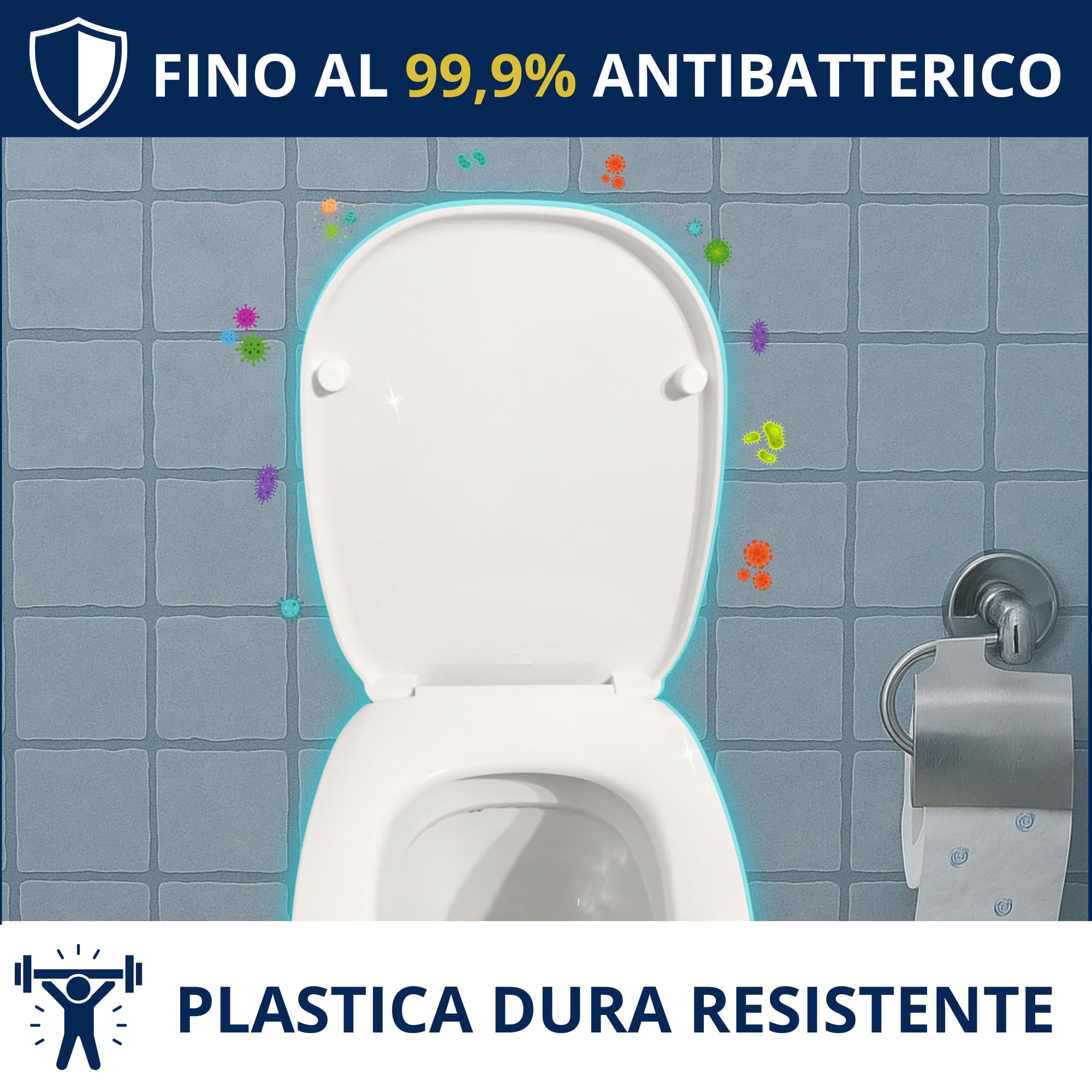 HYDRO HOME Tapa WC compatible con Pozzi Ginori 500 como original, termoendurecida, con bisagras fijación superior, Made in Italy (CIERRE SUAVE)