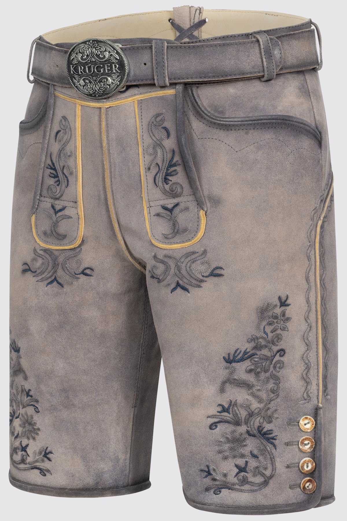 Krüger Herren Trachten Lederhose kurz, Modell: Lederhose Juan mit Gürtel, Knielang, Tracht, Volksfest