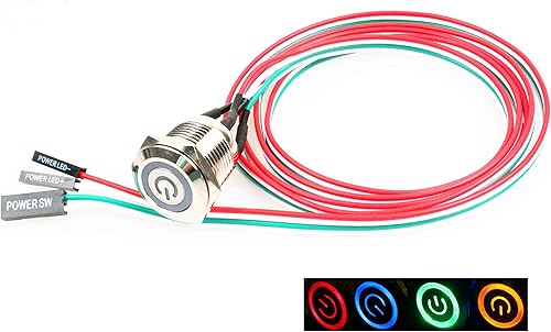 Miniatura 8 de NOYITO Interruptor de chasis de 0.472 in y 0.630 in, interruptor de botón de metal con cable de extensión de 3.28 pies, símbolo de interruptor rojo,