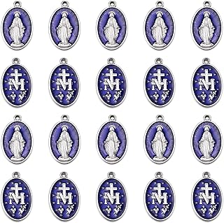 10個 ラージ メダラ ミラグロサ デ ラ バーゲン マリア チャーム 合金 楕円形 ブルー 宗教 エナメル ペンダント メンズ レディース DIY ネックレス ジュエリー メイキング