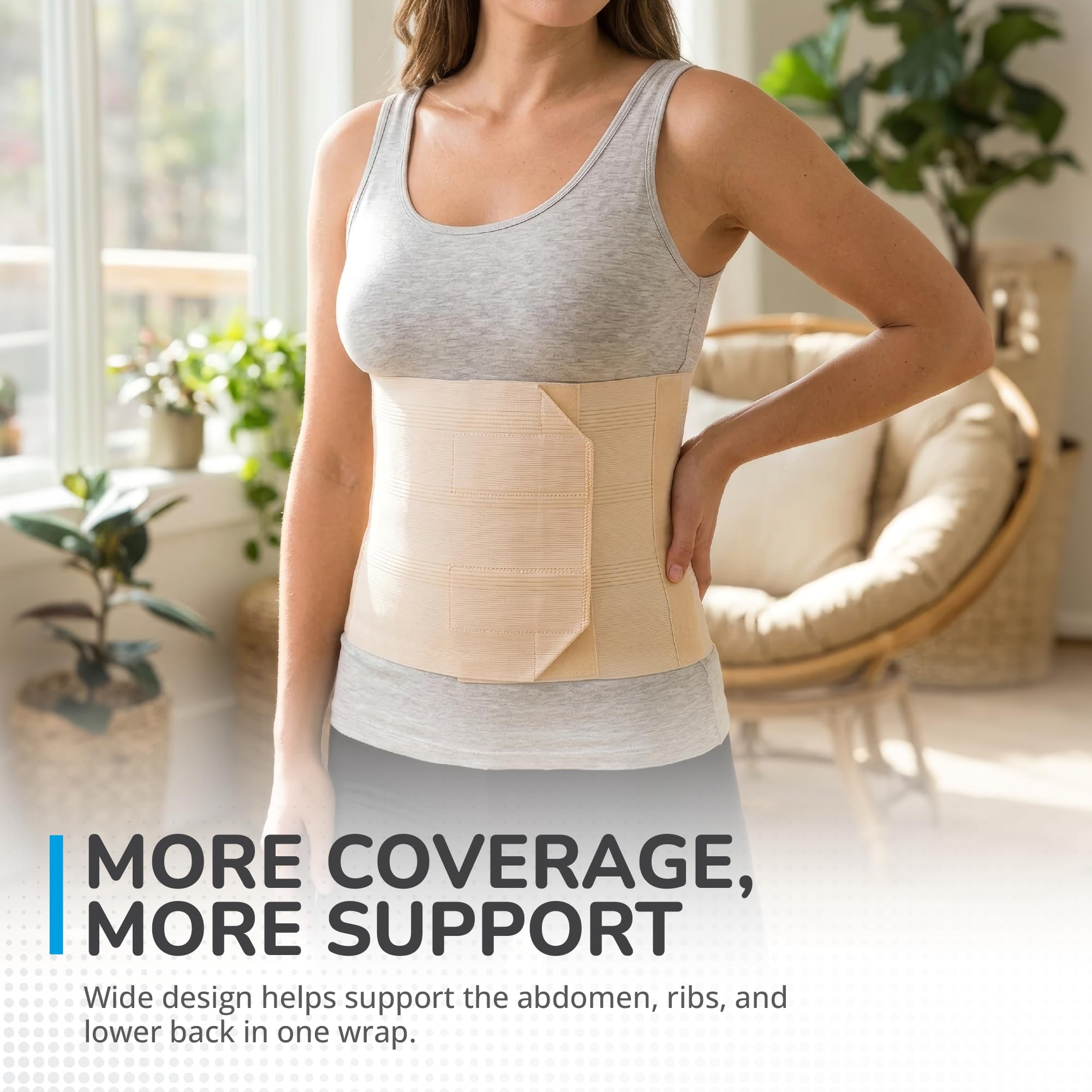 Thermoskin Bauchbinde und Bauchbandage - Verstellbare Länge 60-158 cm - Elastischer bauchgurt nach op und nach Gebur, Bauchstütze Damen und Herren, Beige