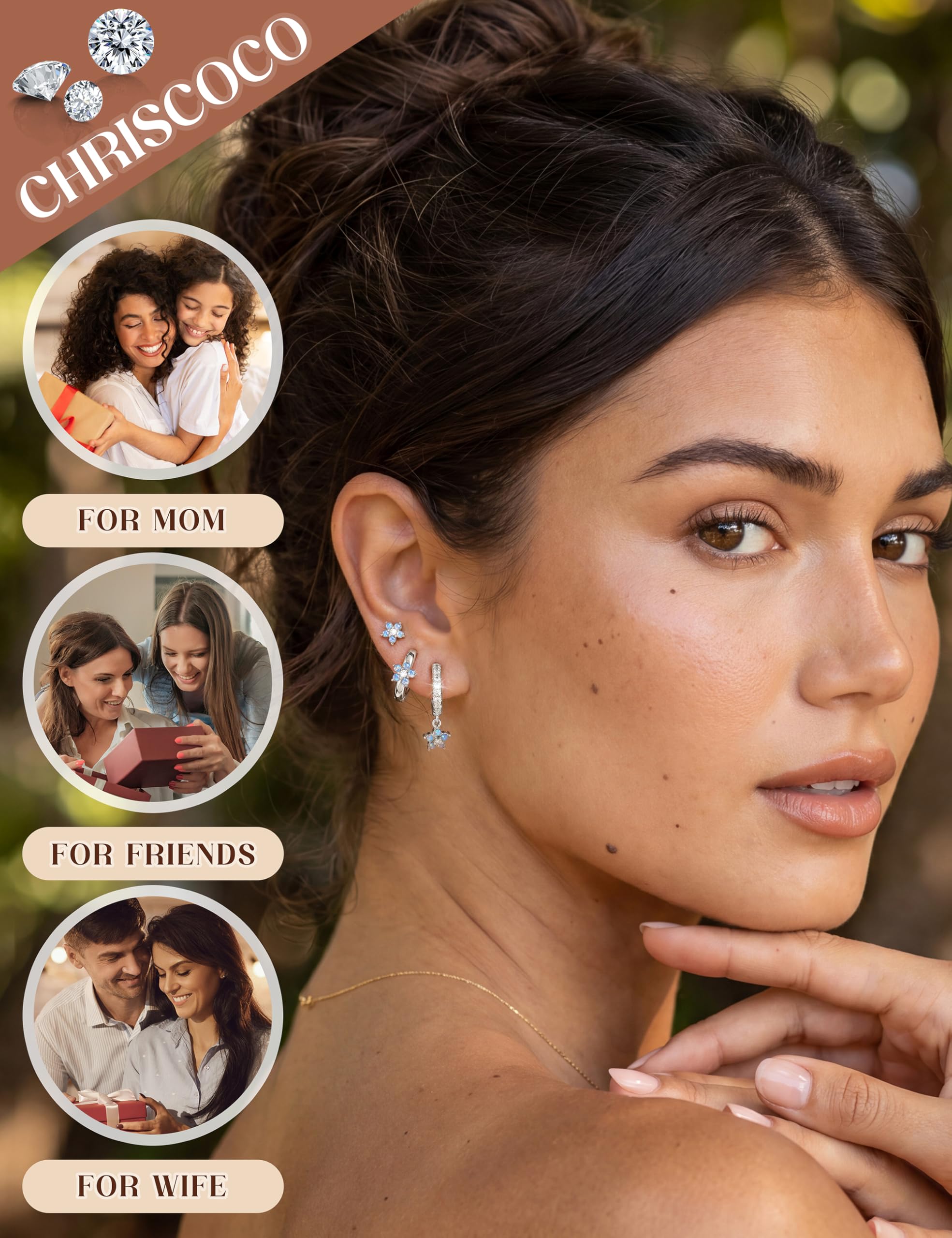 Chriscoco 3 Paia Orecchini Donna Oro Placcato 14K Acciaio Chirurgico Piccoli Orecchini Cerchio Argento Anallergici Set Piercing Orecchio