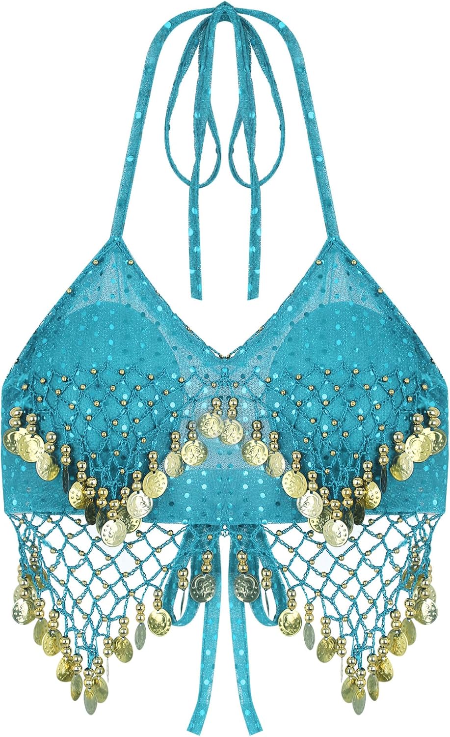Women's Tassel Belly Dance Bras Sequin Mesh Plastic Beads Performance Crop Top Costumes
