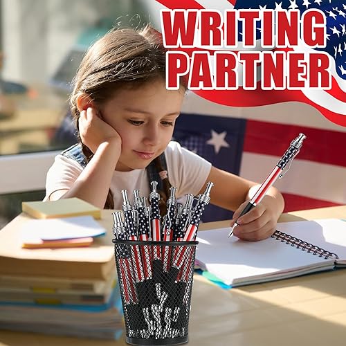 Miniatura 3 de 32 bolígrafos de tinta negra de 0.039 in con la bandera estadounidense, bolígrafos de tinta de gel para el Día de la Independencia para escribir en