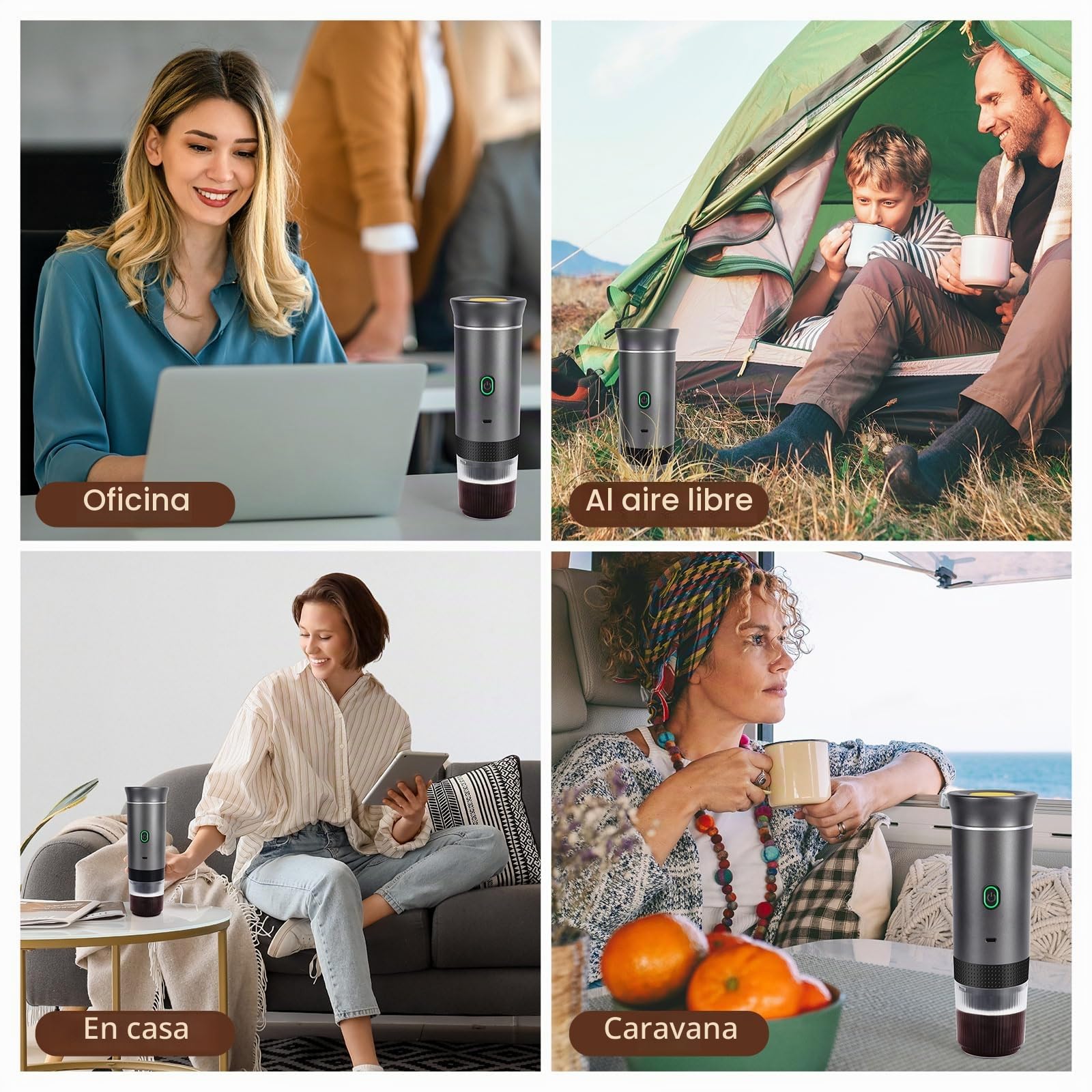 LAMA Cafetera Portátil Eléctrica de Cápsulas Compatible con Cápsulas de Café y Café en Polvo, Calentamiento Instantáneo, Mini Cafetera para Camping, Coche, Viaje, Gris