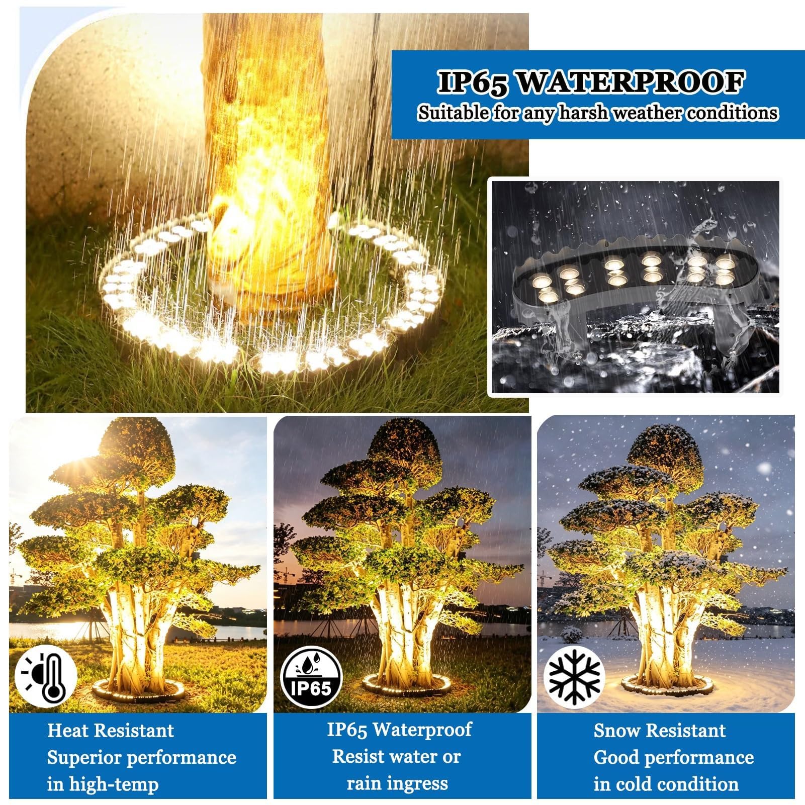Pierścienie świetlne LED na drzewa, pełne światło na drzewie, zewnętrzny reflektor LED, lampa krajobrazowa do ogrodu i podwórka, wodoodporny reflektor do palm IP65 (ciepłe światło, 84 W (24V