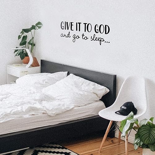 Miniatura 2 de Calcomanía de vinilo para pared, dale a Dios y ve a dormir, 11 x 31 pulgadas, moderna calcomanía inspiradora con cita religiosa para el hogar,
