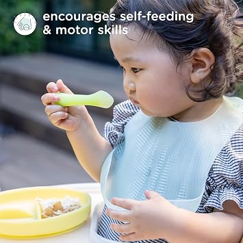 Olababy Silicone Baby Spoons, Baby Led Weaning, 2pk (Lime/Kale)