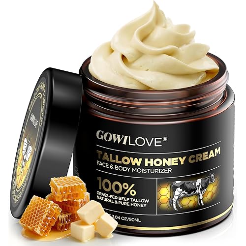 12Hr Moisture Lock Beef Tallow for Skin Care, Instant Redness Eraser Tallow and Honey Balm with 6 Botanical Rescue, Dewy Not Oily Face Cream Moisturizer Gift for Women Eczema Rosacea 3.04 Oz