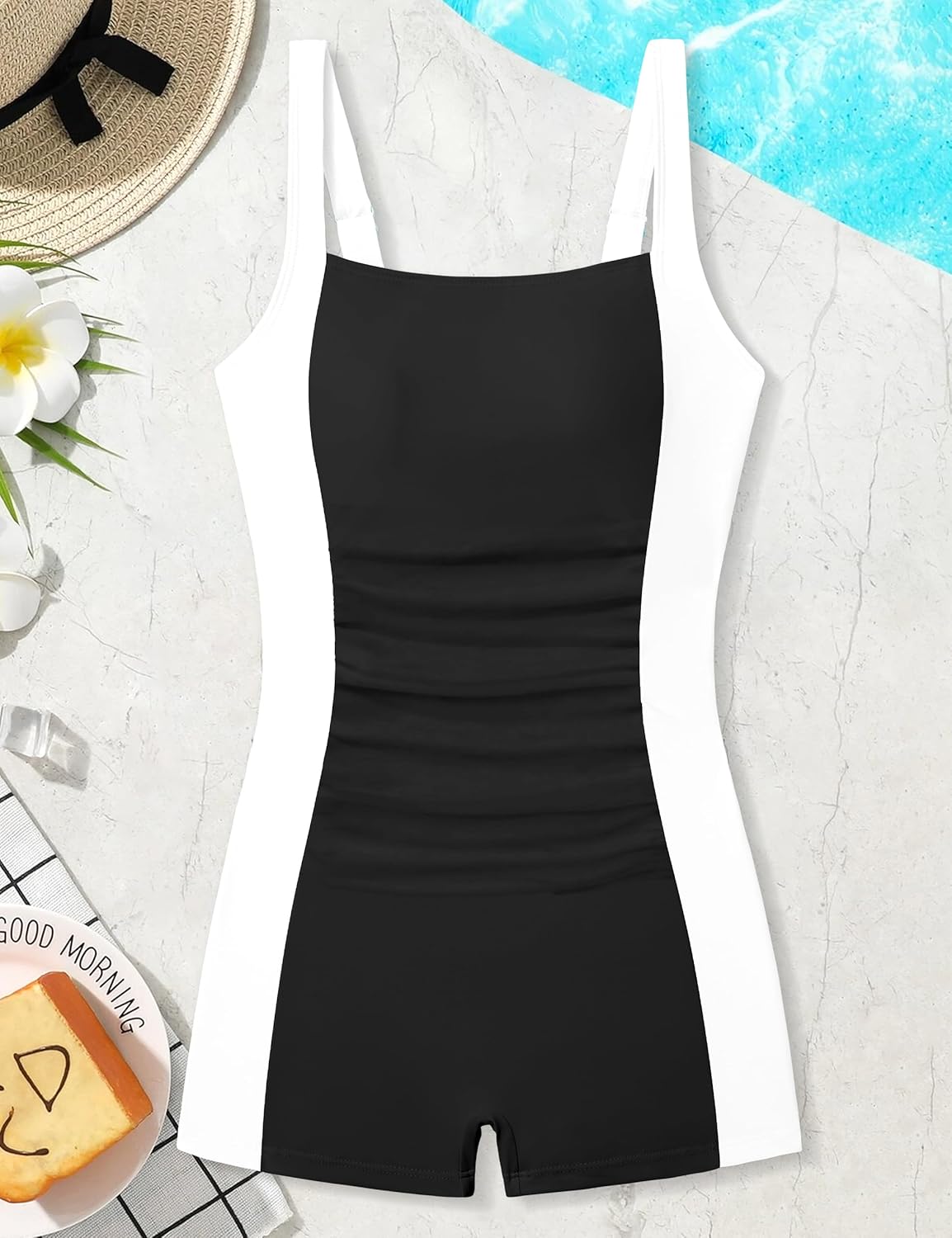 Girls Swimsuit One Piece Swimsuits Color Block Bathing Suit for Teens Ruched Swimwear with Padded 9-16Y - Image 7