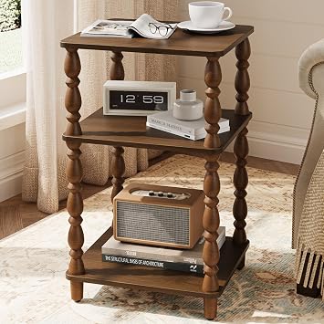 Yoobure Small Side Table - Walnut End Tables Living Room with Spindle Legs