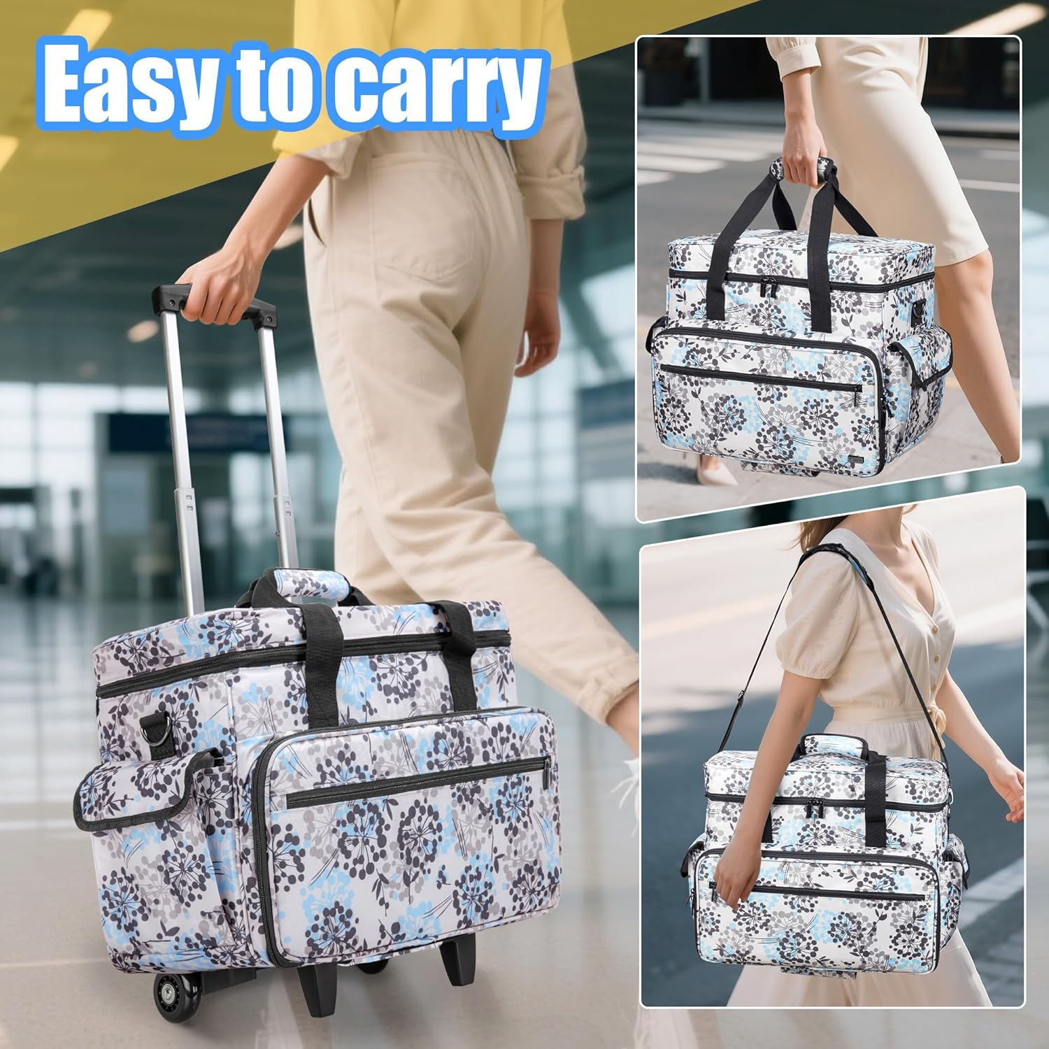 Teamoy Rolling Scrapbook Tote with Detachable Wheels, Rolling Craft Bag with Bottom Wooden Pad, Scrapbook Storage Bag for Women, Dandelion - Image 7