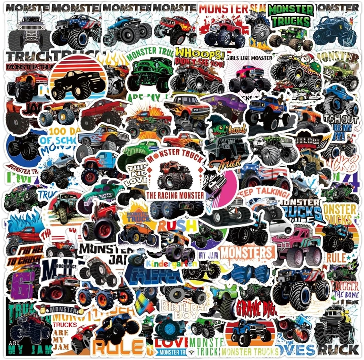 50 PCS Monster Truck Stickers, Waterproof Truck Car Stickers for Kids, Decorative for Water Bottles, Skateboard, Car, Bike, Phone Case, Laptop, Monster Truck Gifts for Girls Boys Party Gifts
