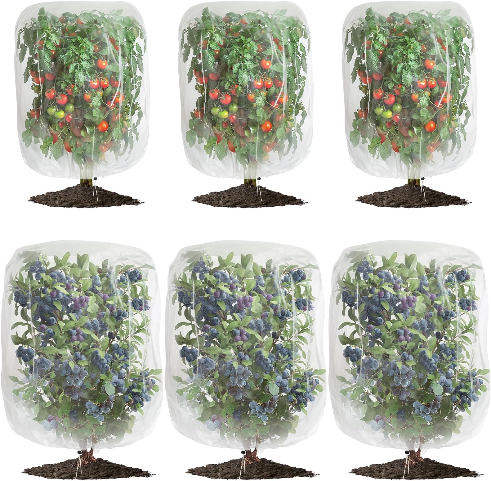 6 Pack Garden Netting for Plants 2.6x3.3ft - 3.3x4.9ft Mesh Fruit Tree Blueberry Pest Barrier Bug Netting with Drawstring 2-Size Insect Bird Netting for Tomato Vegetable Net