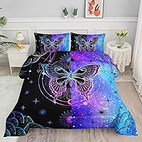 Vista 1 de Black Blue Butterfly Comforter Set for Girls Women,Boho Butterfly Sun and Moon Mandala Printed Bedding Set with 2 Pillowcases(Black Blue Twin)