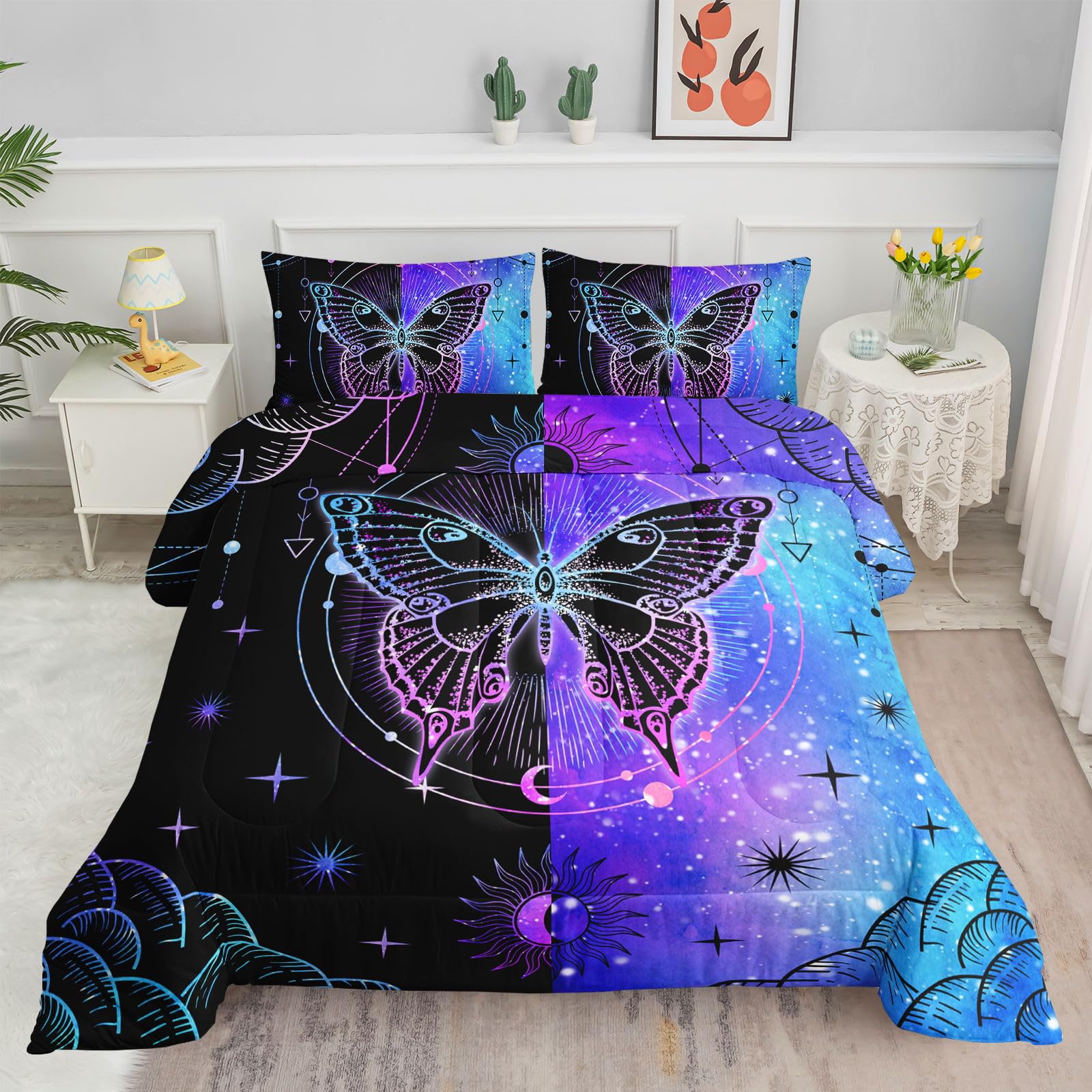 Btargot 3 Piece Butterfly Pattern Girls Comforter Set With