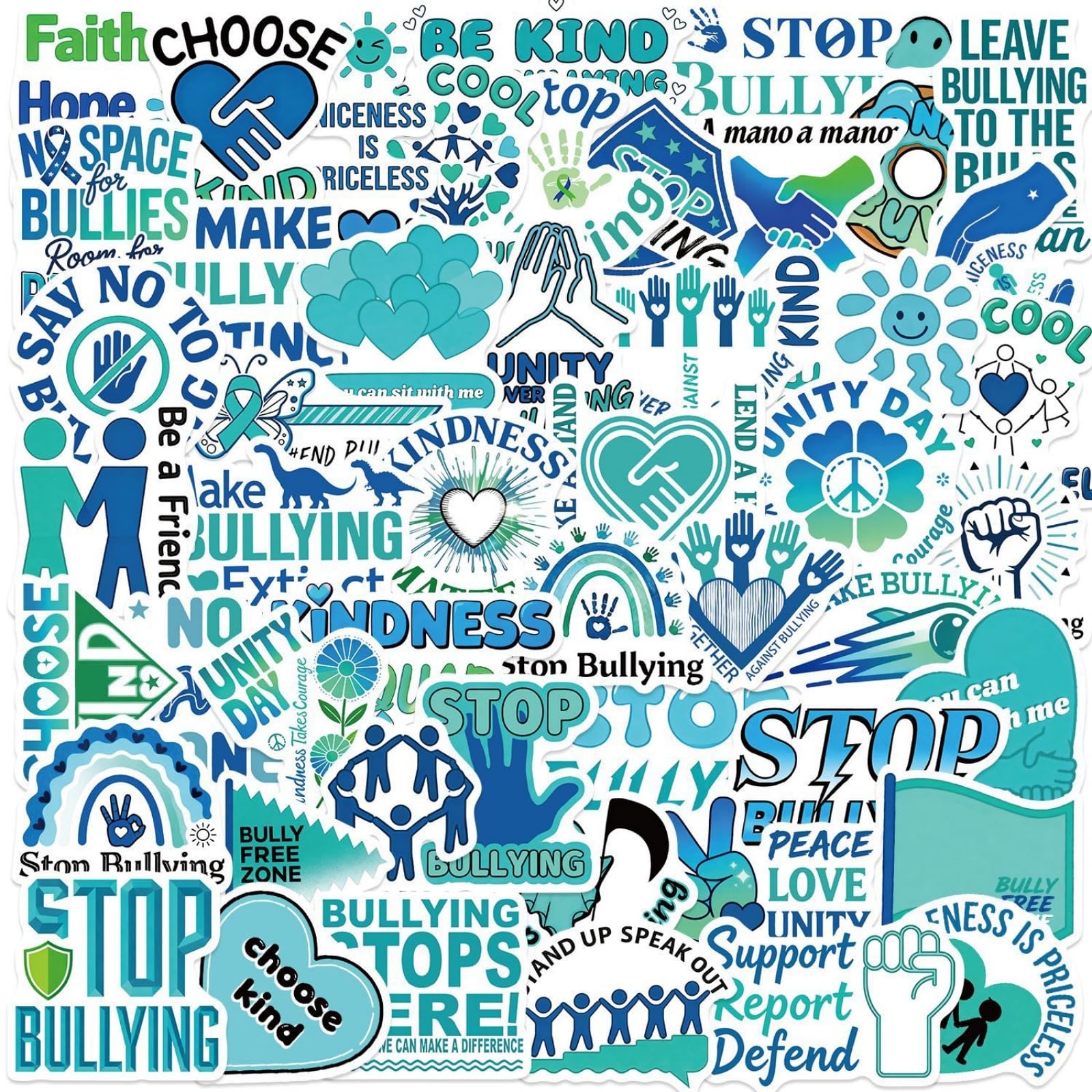 Removable Anti-Bullying PVC Stickers, 50 Decals for Laptops & School Activity Projects PVC Waterproof Laptop Stickers