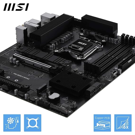 MSI PRO B850-S WIFI6E, AM5 Motherboard, DDR5 8200MHz(OC), HDMI DP, 2x M.2, USB 10Gbps, 2.5G LAN, Wi-Fi 6E, ATX