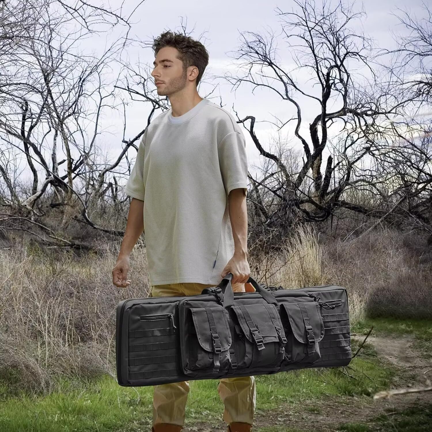 Générique Imperméable À l'eau Housse Carabine,Housse De Protection Carabine Transport avec Poignées Bandoulière,Sacoche Tactique,Carabine A Plomb pour Adultepour Chasse Militaire De Pêche Sac Dos