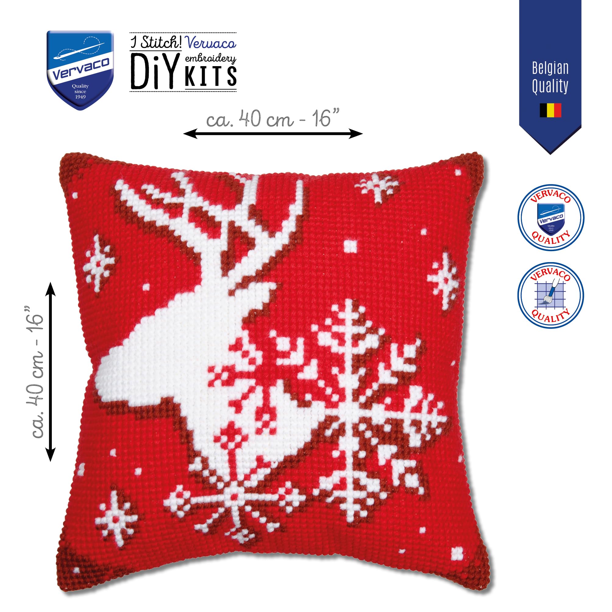 Vervaco Punto De Cruz Kit Cojin Decorativo CIERVO DE NAVIDAD Manualidades Adultos Decoracion Bordar Kit Principiantes Completo DIY Bordado Creativo Regalo 40 x 40 cm Cross Stitch
