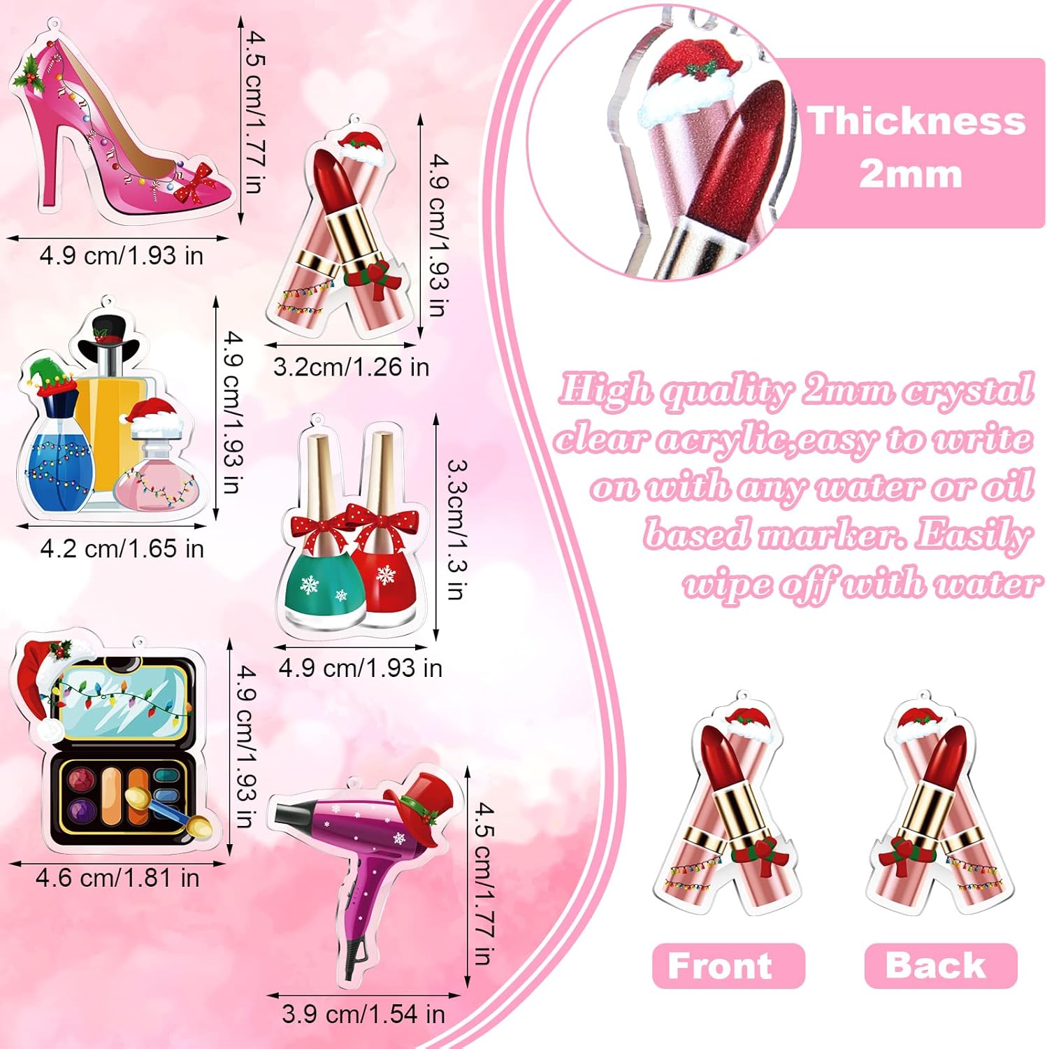 24 Pieces Makeup Christmas Ornament Acrylic Christmas Tree Hanging Make up Palette Nail Polish Lipstick Decorative Ornaments for Xmas Tree Decorations, 6 Styles - Image 4