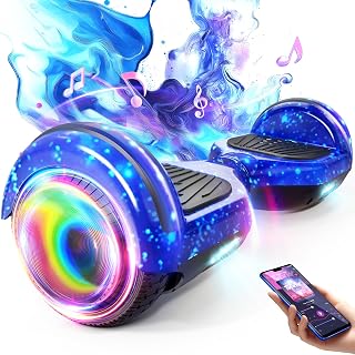 SISIGAD 6.5" Self-Balancing Hoverboard Scooter for Kids 6+ - Flash LED Wheels, Bluetooth Speaker, 7.5 MPH Speed, Star Blue