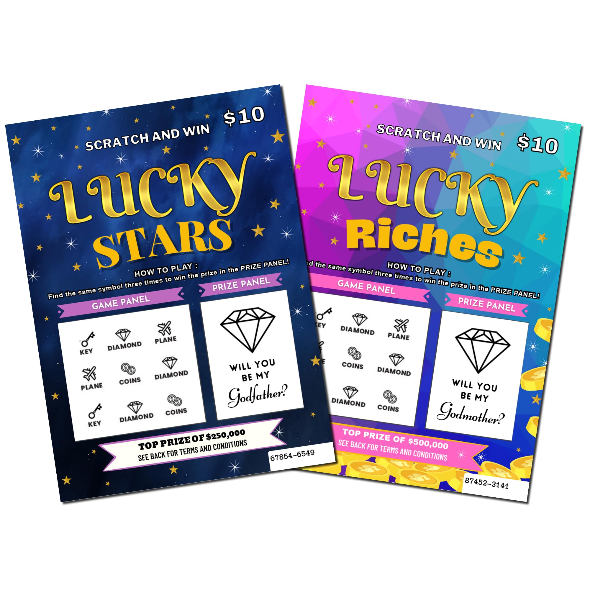 Zoschie Godparent Proposal Lottery Scratch Off Cards (2-Pack) – Will You Be My Godmother & Godfather Realistic Lottery Scratch Card, Godparent