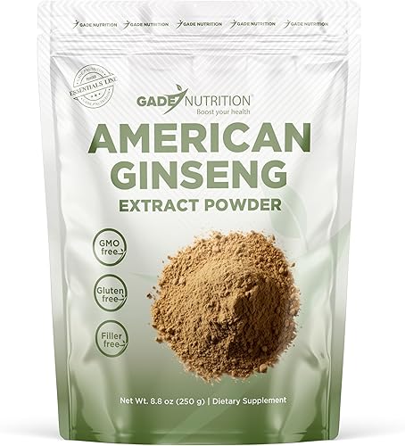Gade Nutrition - Extracto de ginseng americano en polvo, hoja de Panax quinquefolius sin OMG, sin gluten, sin lácteos, 8.8 onzas, 1000 mg por