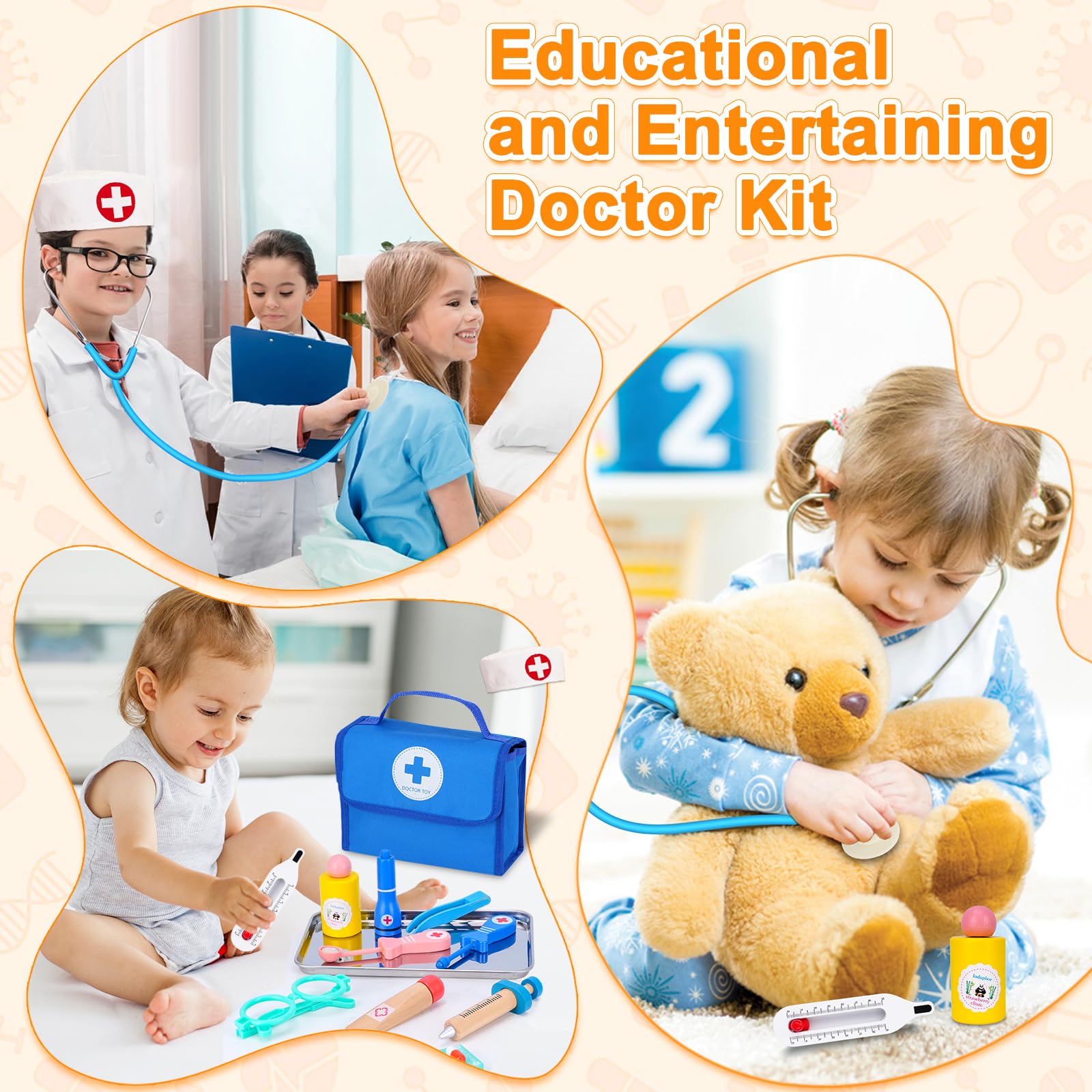 Malette Docteur Enfant, Docteur Maboul avec Véritable Stéthoscope, Thermomètre, Blouse de Médecin et Sac de Médecin Portable pour Malette Docteur Enfant 3 Ans