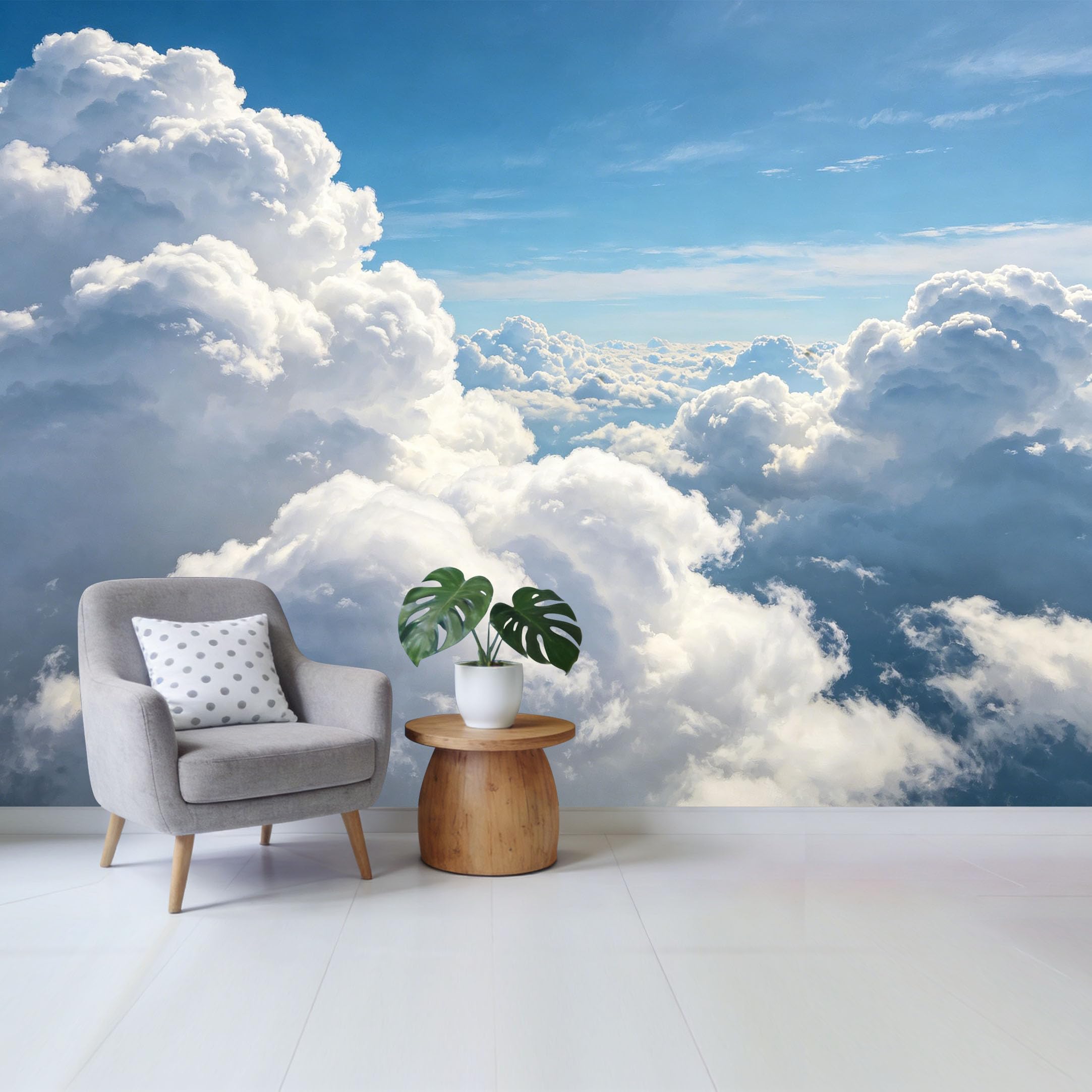 Custom Size Wall Mural Sky Cloud Landscape Blue Horizon Aerial View Removable Self Adhesive Fabric Home Wall Decor for Living Room Bedroom Bathroom