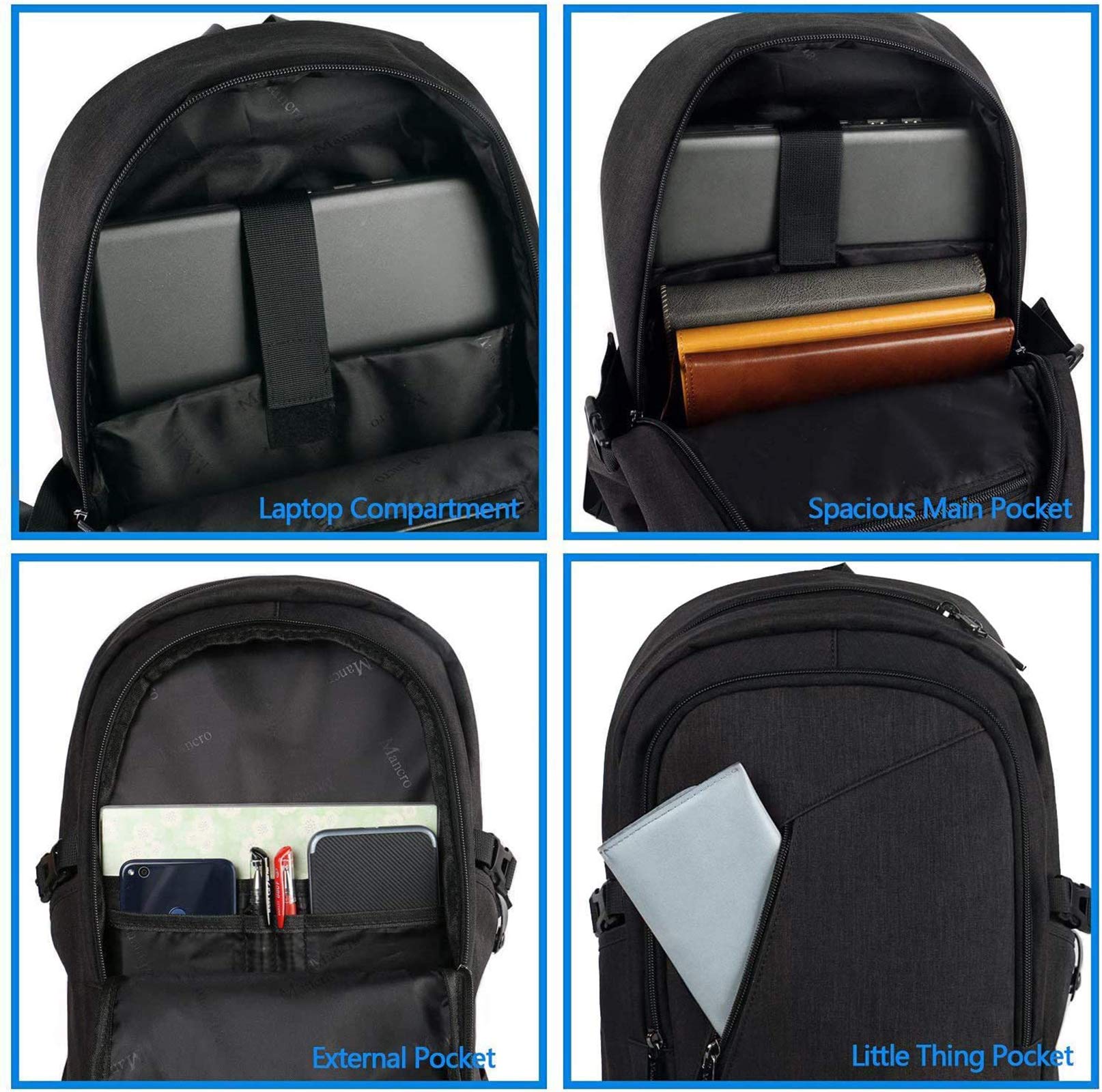 Mancro Business Travel Laptop Backpack, Anti Theft Slim Laptop Bookbag